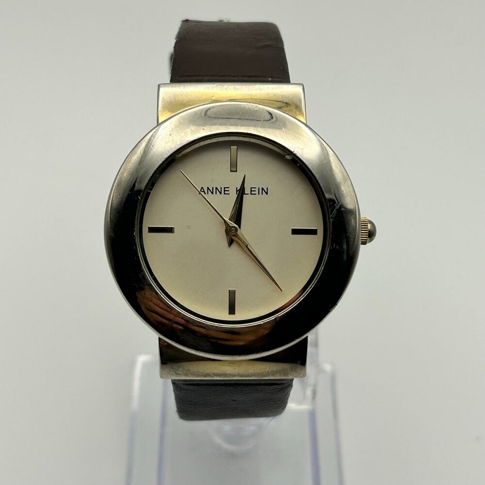 Anne Klein AK/2756T Gold Case Brown Leather Women’s Watch Working New Battery